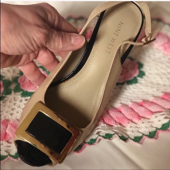🔴 Nine West Leather slingback heels bone color EUC - Picture 5 of 8